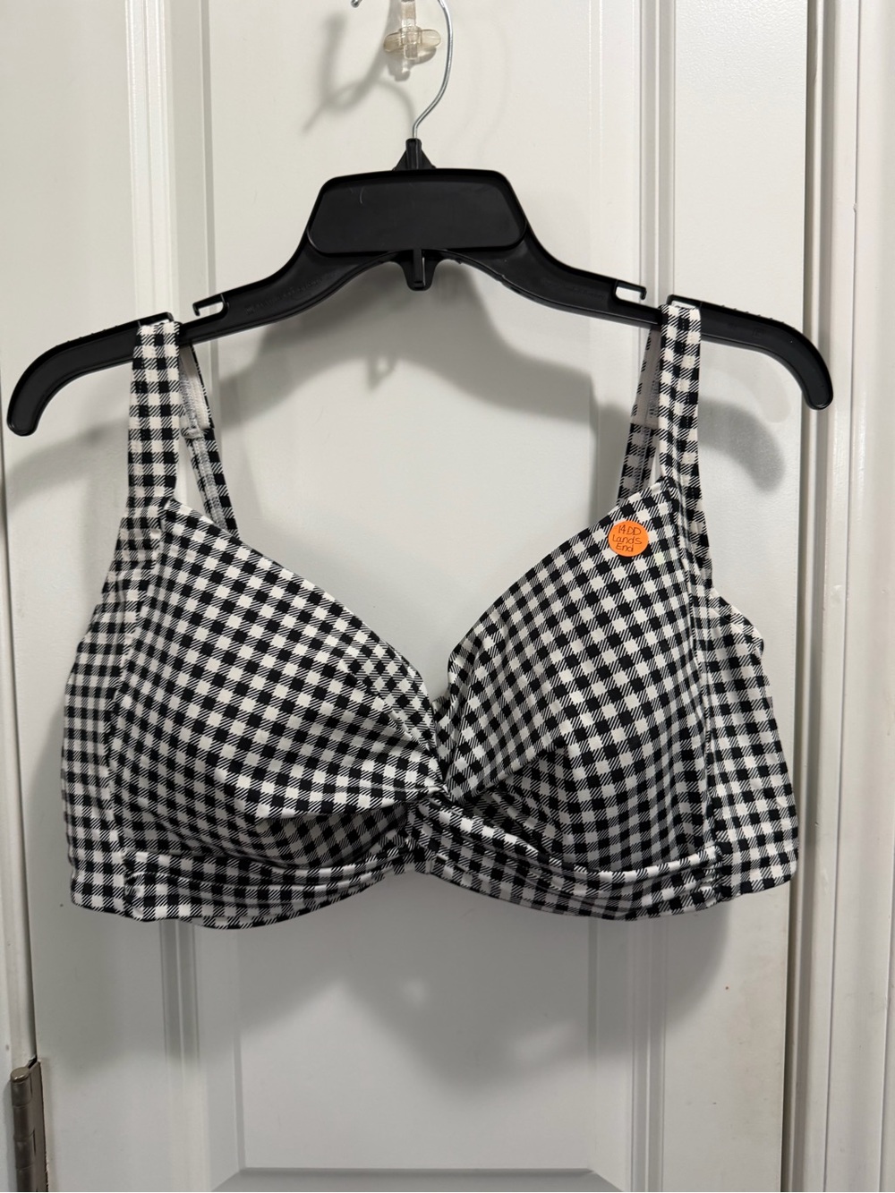 Lands' End Black & White Gingham Twist-Front Bikini Top